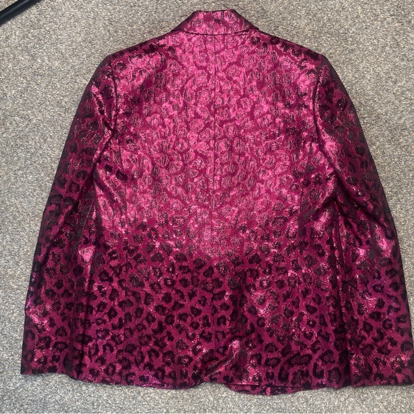 Tanya Taylor hot pink metallic Leopard Print Blazer Size 0 - Picture 2 of 7